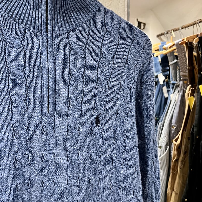 POLO Ralph Lauren ハーフジップケーブルニット ラルフローレン 水色 M