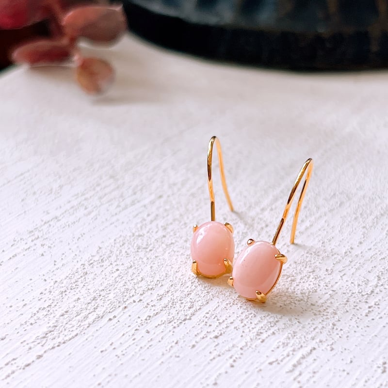 大人な桜ピンク・:*ペルー産ピンクオパール 18kgpピアス】天然石