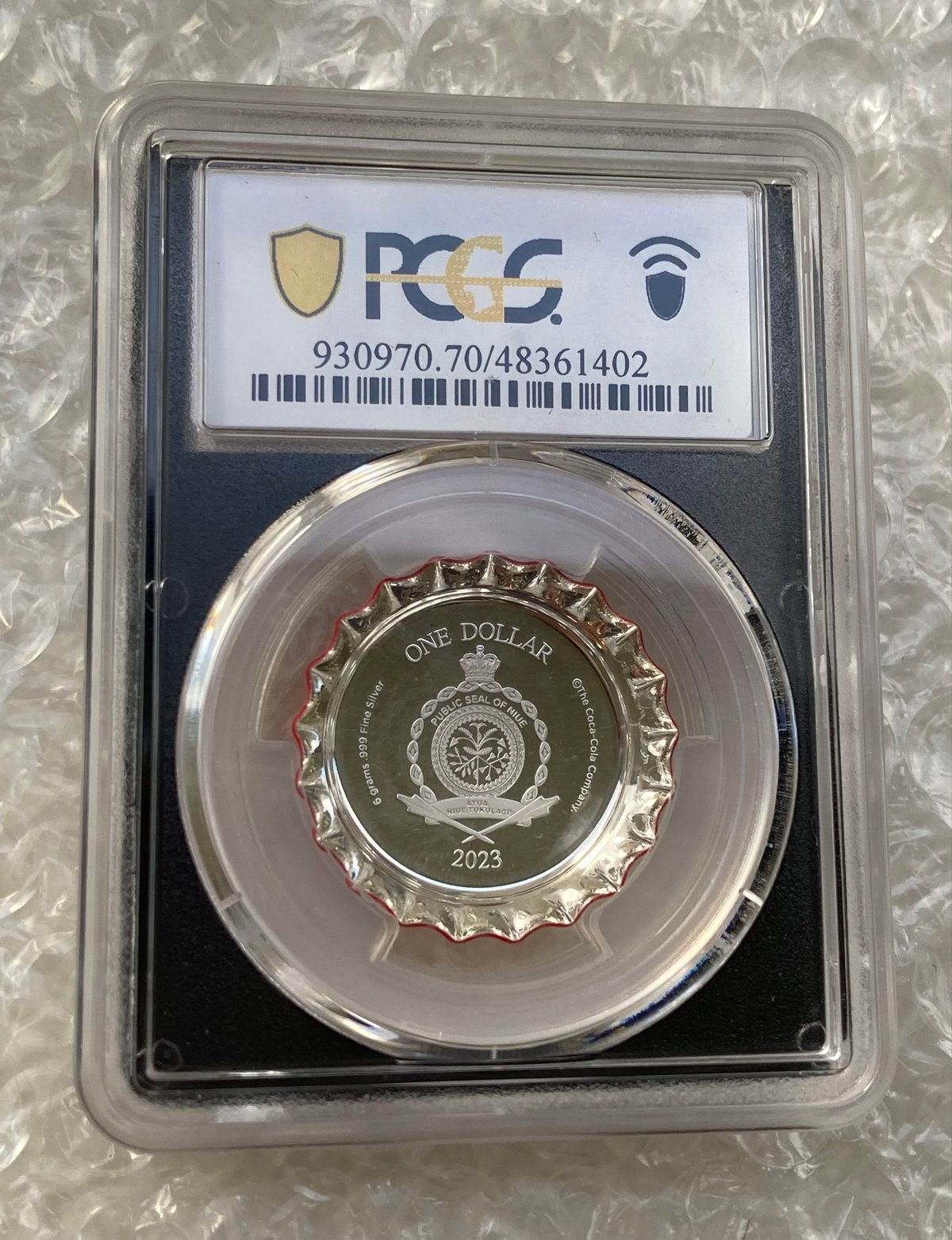 PCGS鑑定70+FS】ニウエ国 1ドル コカコーラ ボトルキャップ 銀貨