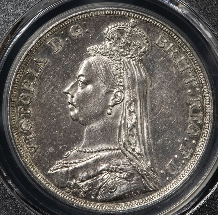 PCGS鑑定AU】1887年 クラウン銀貨 ヴィクトリア女王 ジュビリーヘッド
