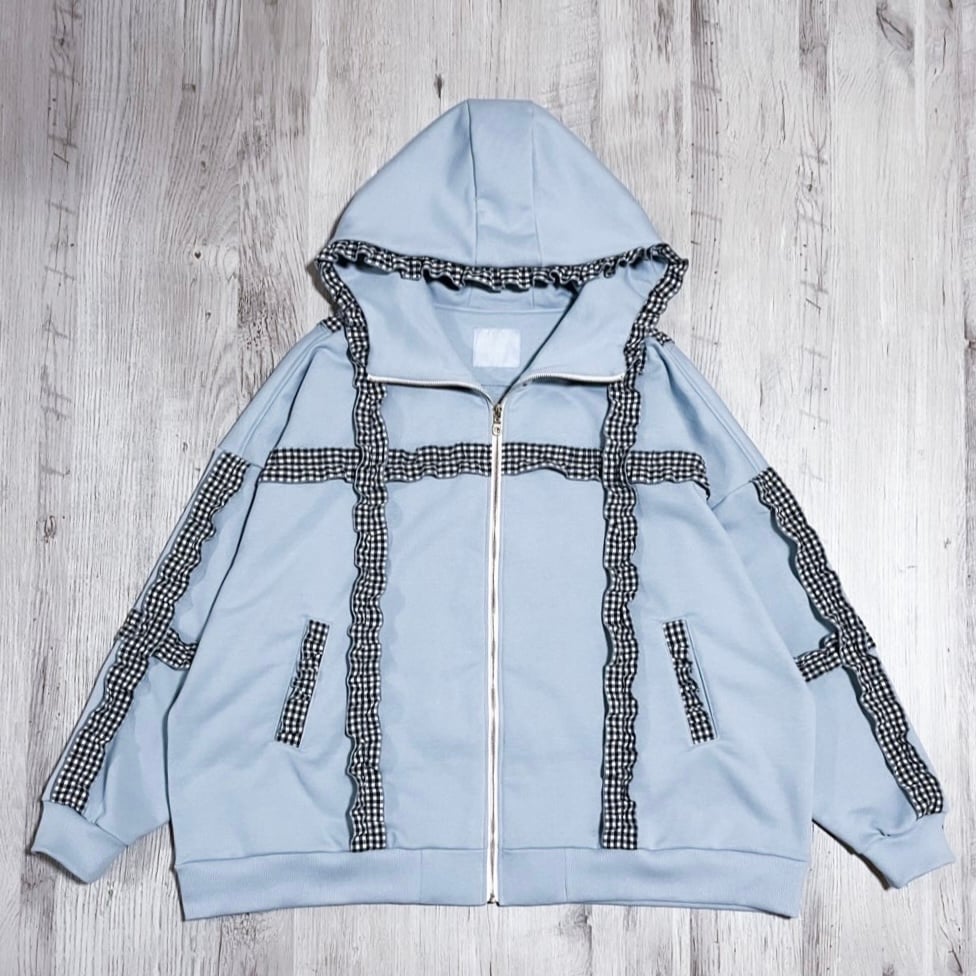 satoi パーカー　フリルパーカー　フーディ　Bigパーカー　クリーニング済み フリルジップアップパーカー<black> | satoi
