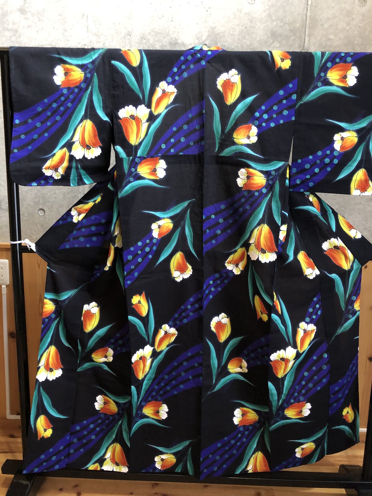 新品浴衣 Kansai 山本寛斎 綿絽 黒 濃紺 大人 蛍 仕付け糸 綿100% 京都