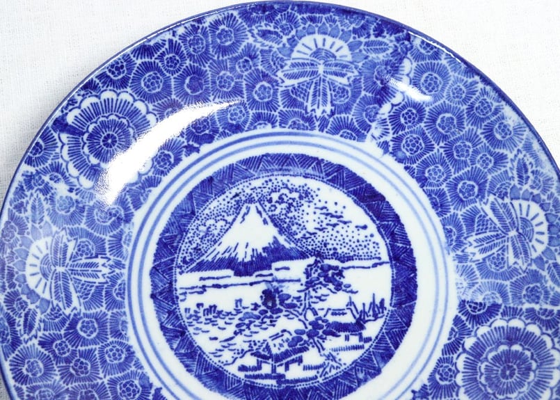 明治後期～大正紙刷富士図7.5寸皿 窯傷,かたつき | 吉祥寺PukuPuku