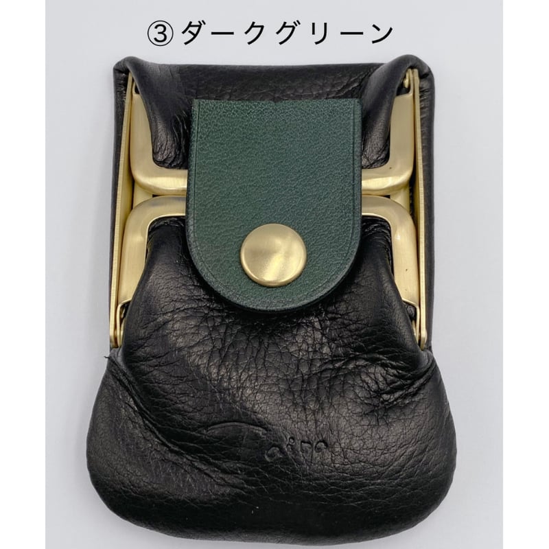 kannon ガマグチ 二つ折り財布 ブラック×マットゴールド【受注生産
