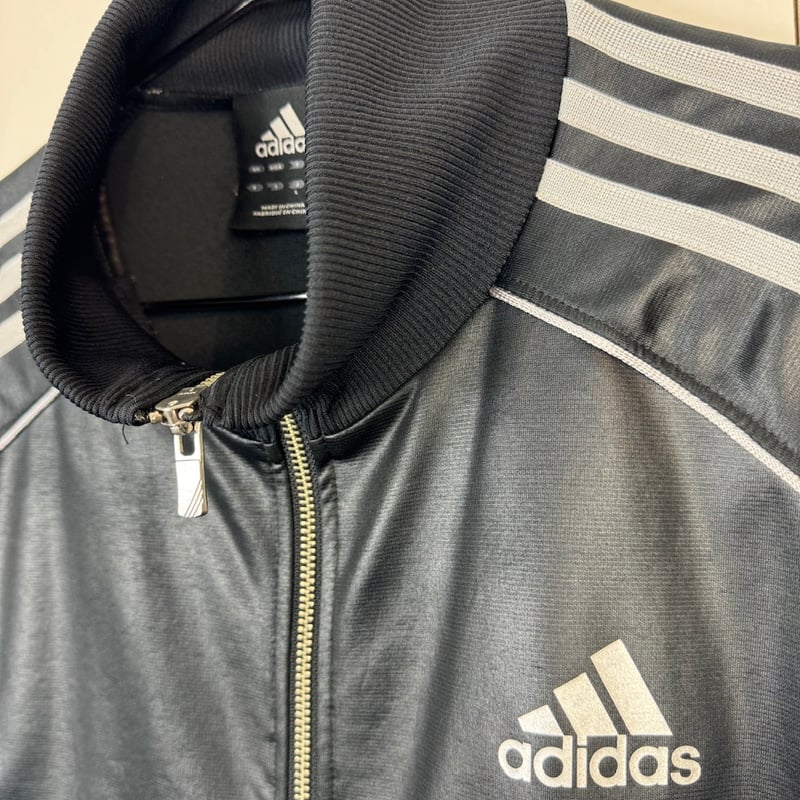 adidas トラックジャケット 黒 ビッグロゴ コーティングジャージ