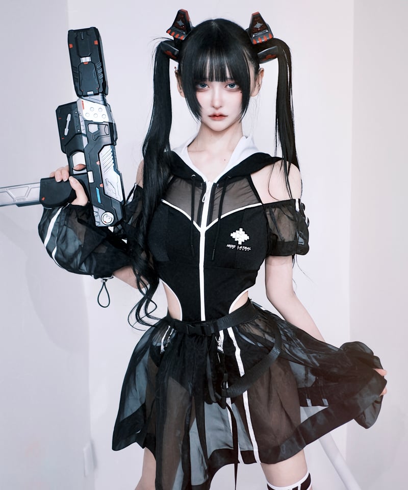 サイバーパーカーワンピース水着》BLACK | HIDOLATRAL THEODOL