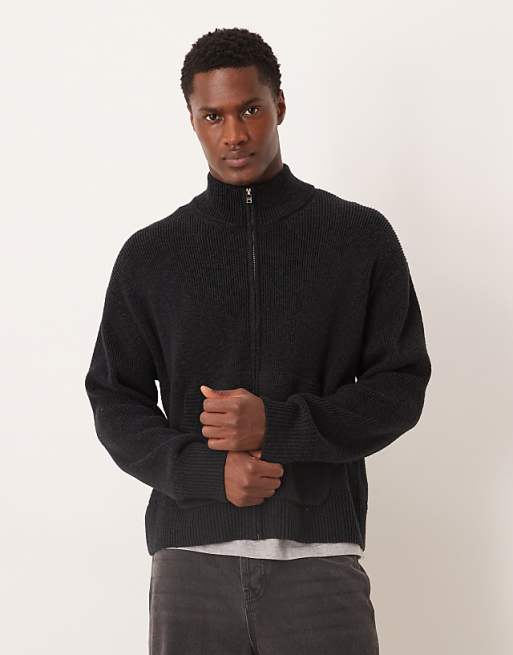 Abercrombie & Fitch high neck zip through cardigan in black | ASOS