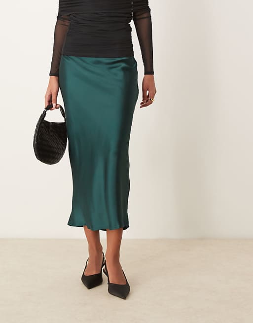 GINA TRICOT satin midi skirt in dark green | ASOS
