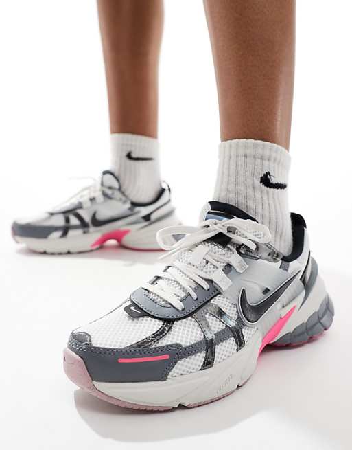 Nike V2K Run unisex sneakers in silver and pink | ASOS