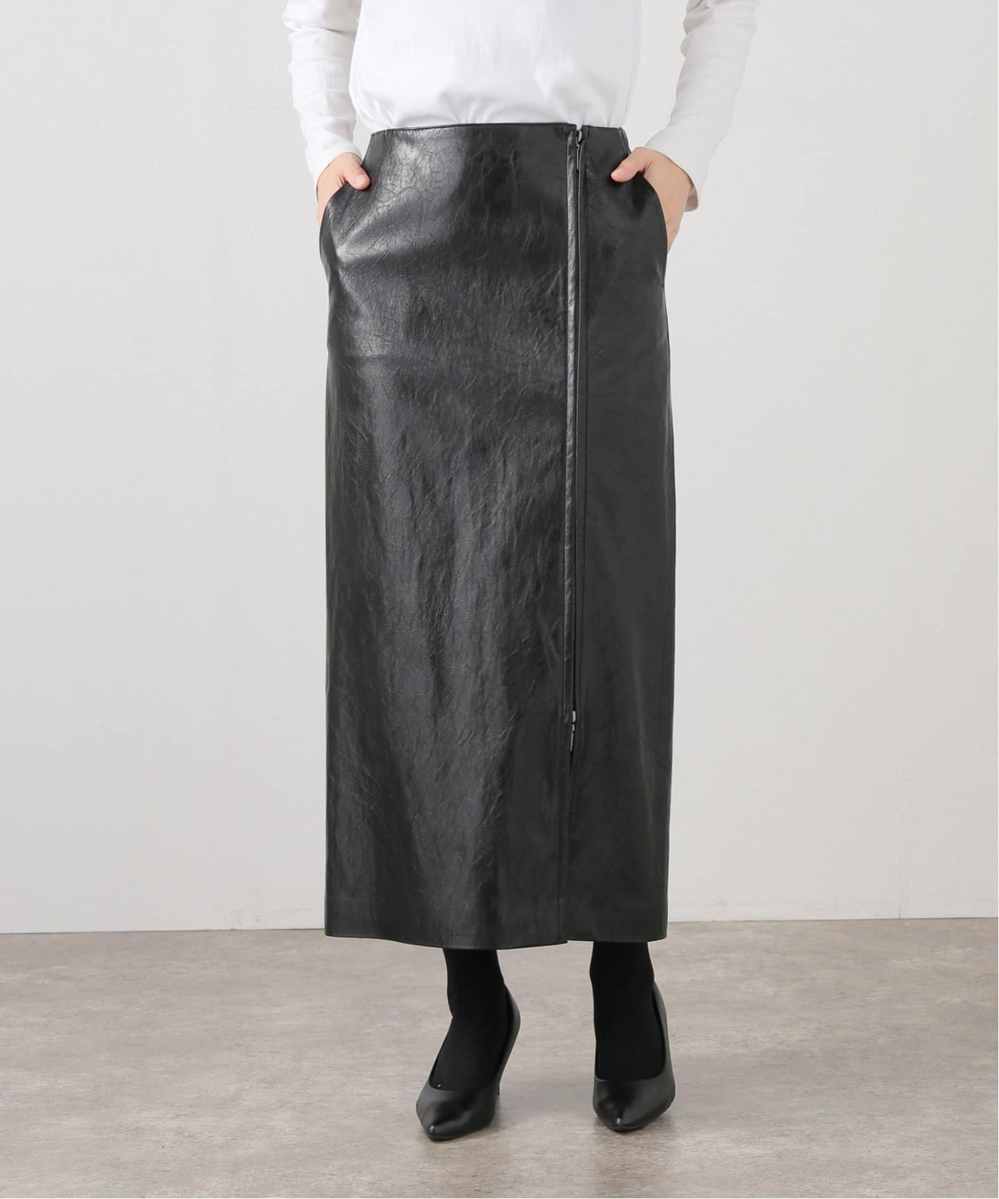 フェイクレザージップタイトスカート（ロング・マキシ丈スカート