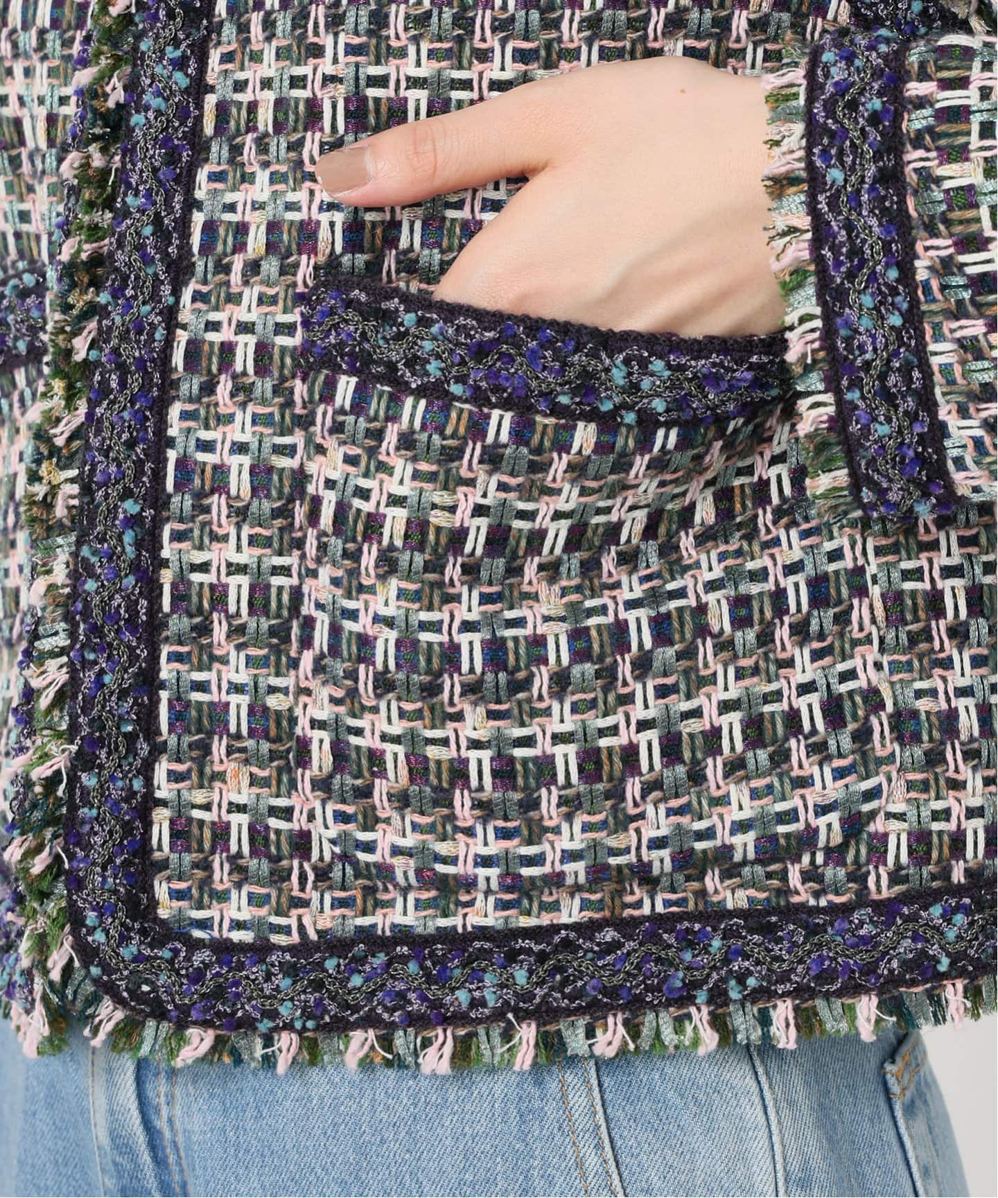 IENA LA BOUCLE LINTON ブライトツイードジャケット（ノーカラー