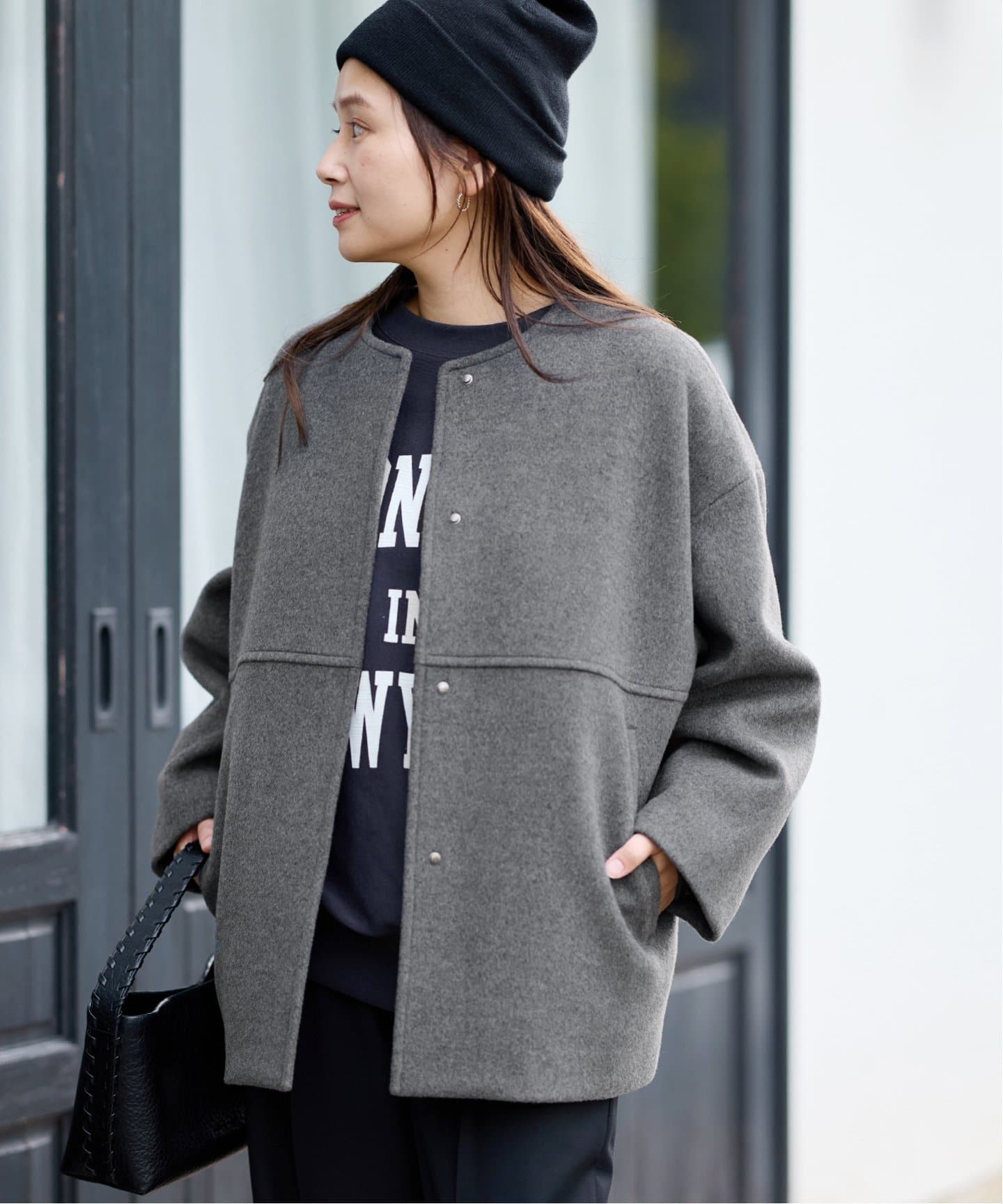 スーパー140ビーバーノーカラーショートコート（ノーカラーコート