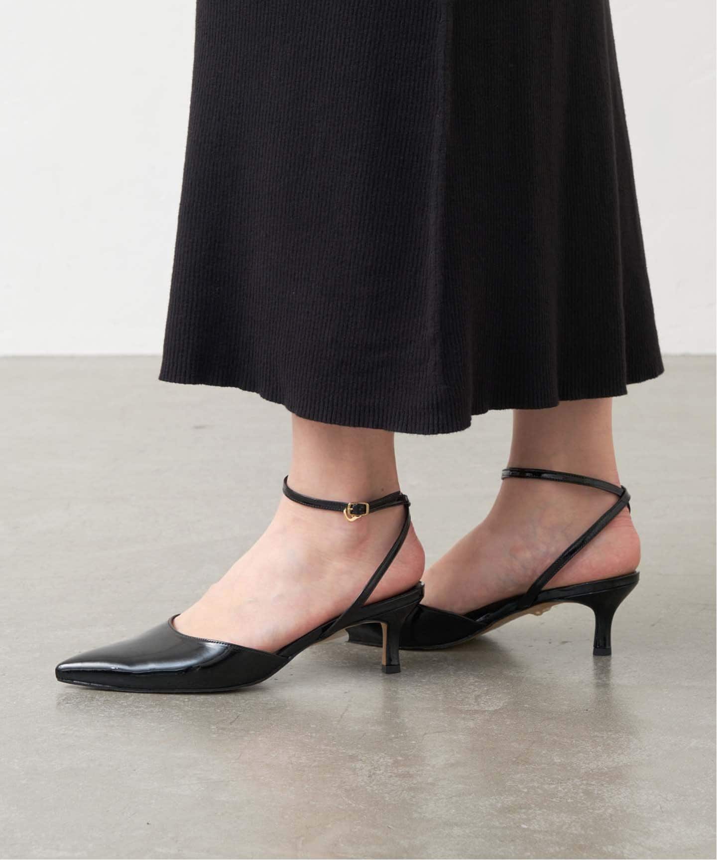 GRISE5cmポインテッドアンクルストラップスリングバック（パンプス