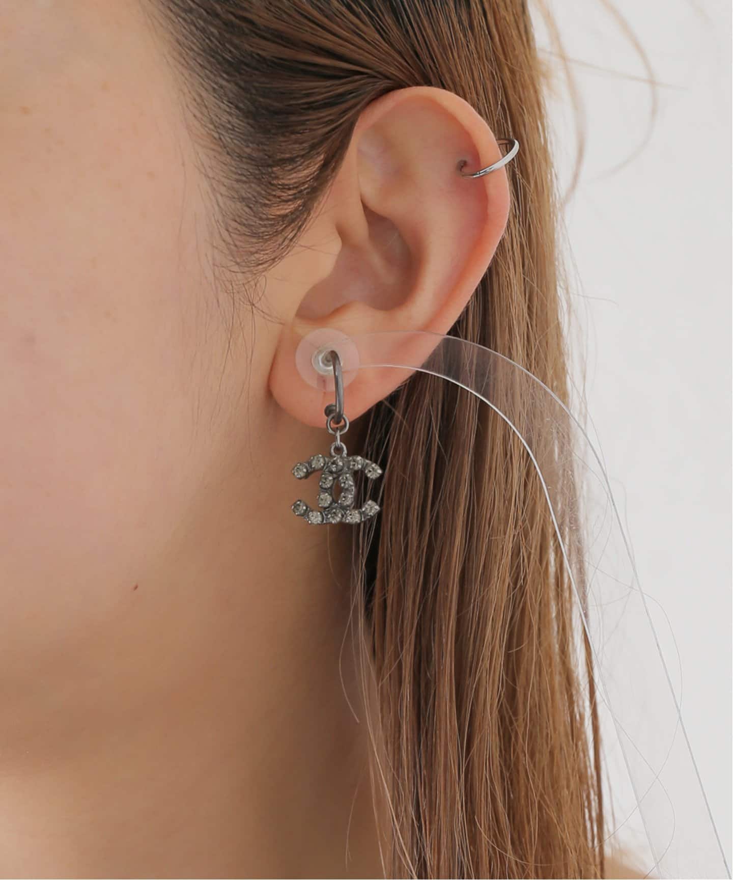 VINTAGE CHANEL/シャネル】pierce logo rs glitter hoop(両耳)（ピアス