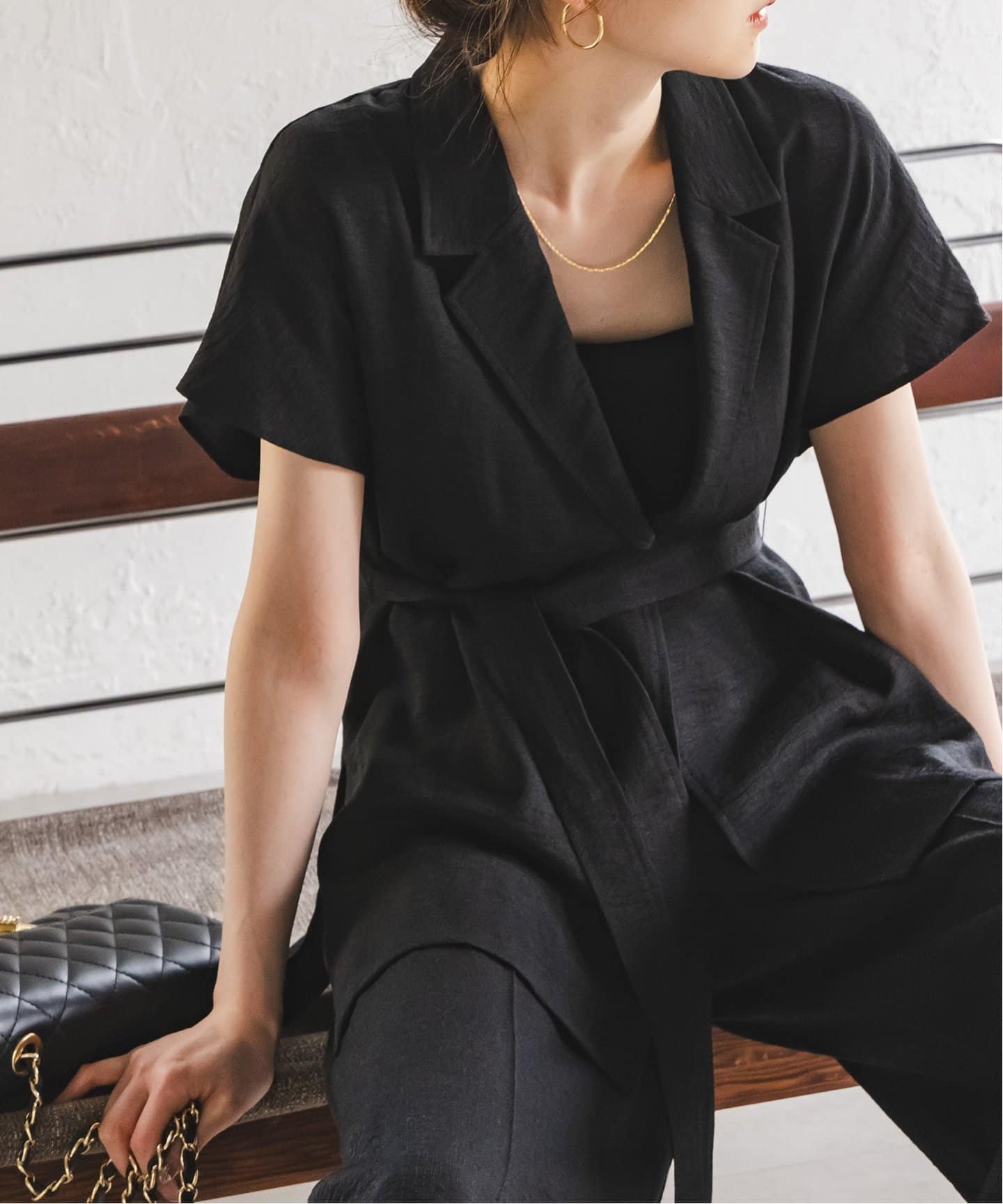 洗える】ファジーリネンニュアンスベルテッドブラウス（シャツ