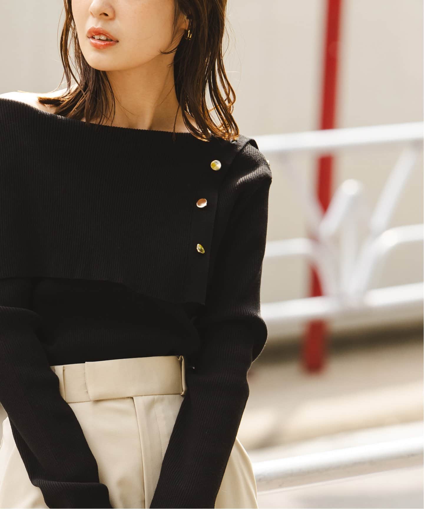 ショルダーボタンタイトリブニット（ニット／セーター）｜NOBLE