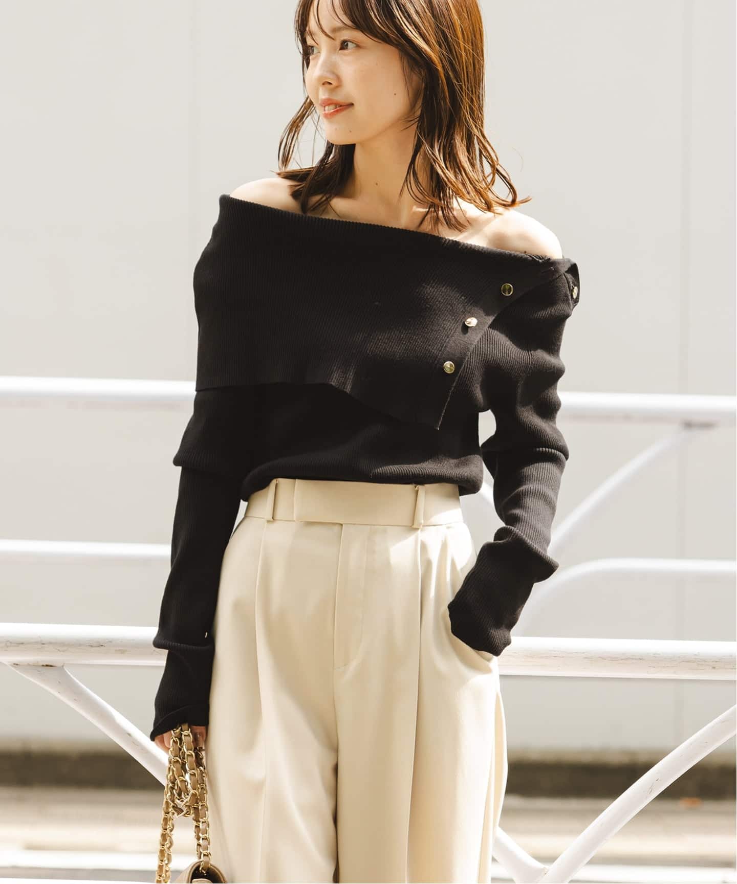 WEB限定追加》ショルダーボタンタイトリブニット（ニット／セーター