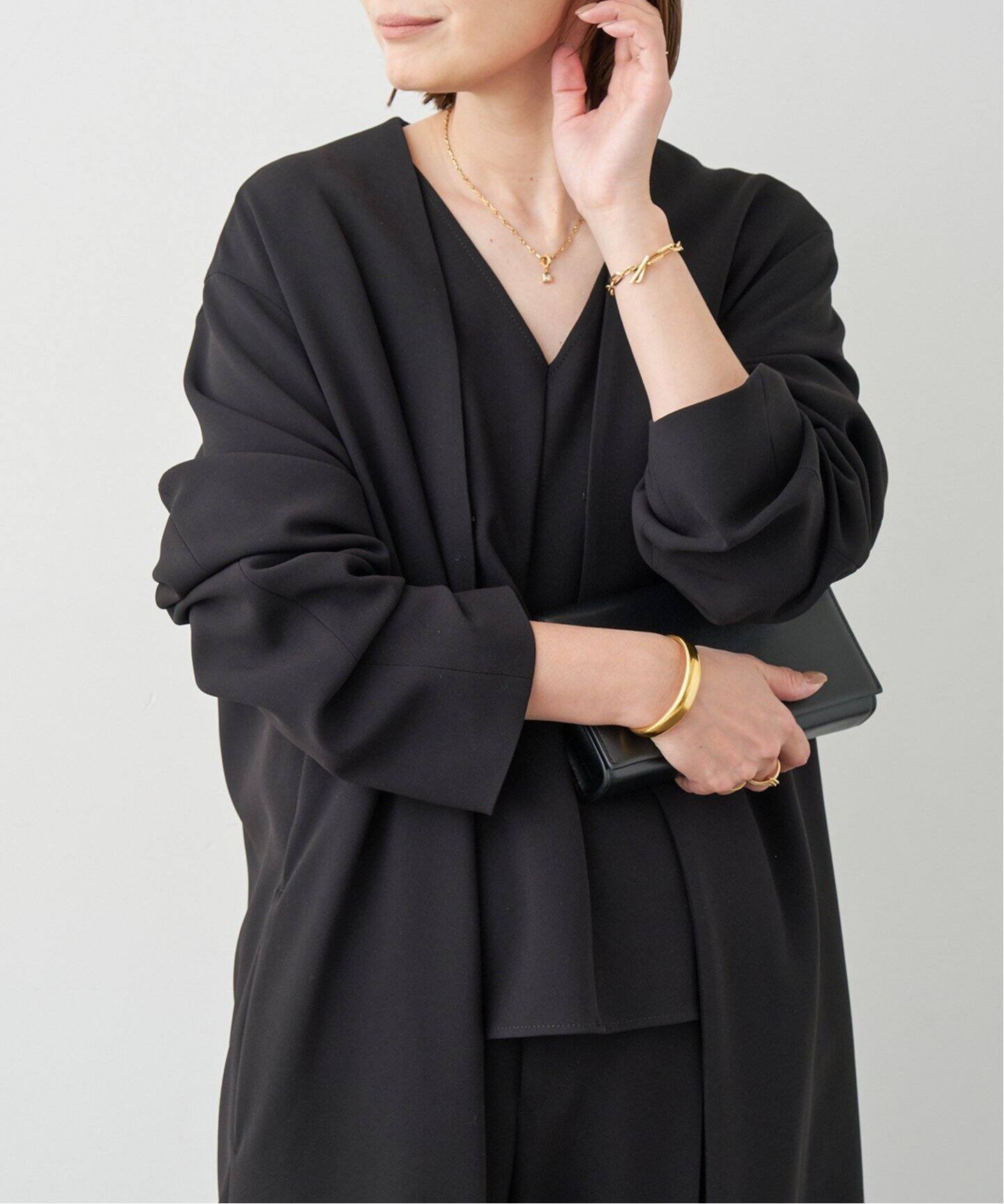 トリアセジョーゼット Vネック コート（ノーカラーコート）｜Deuxieme