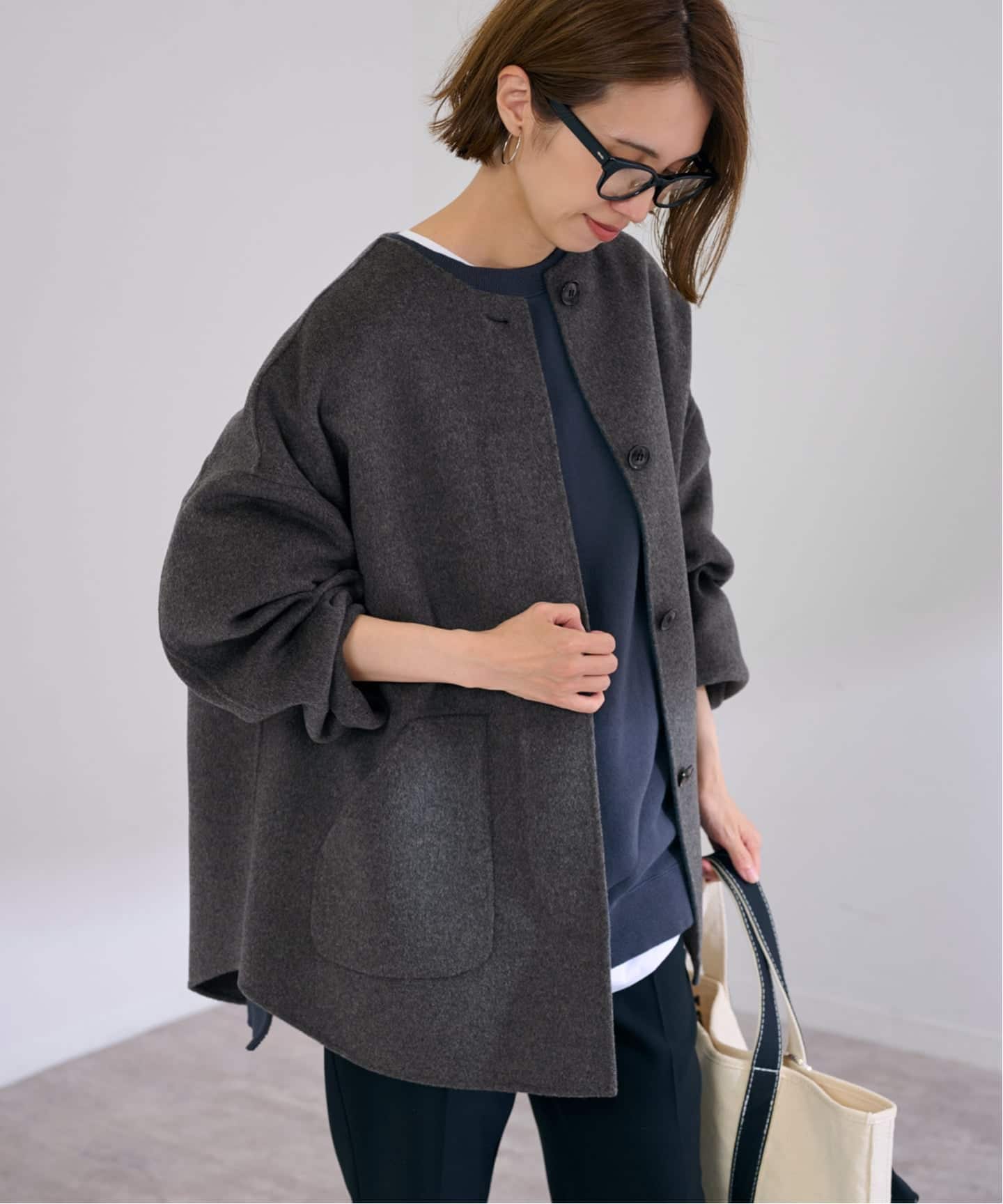 ≪WEB限定追加≫ハミルトンリバークルーネックコート（ノーカラー