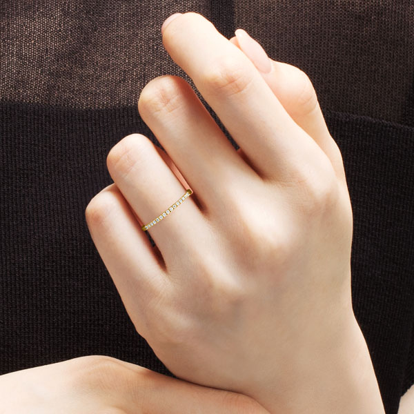 K18YG レイヤード ダイヤモンド ハーフエタニティ リング 1.2mm 10-14