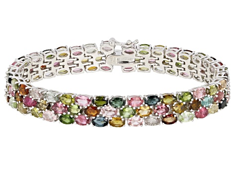 Multi-Tourmaline Rhodium Over Sterling Silver Bracelet 22.00ctw
