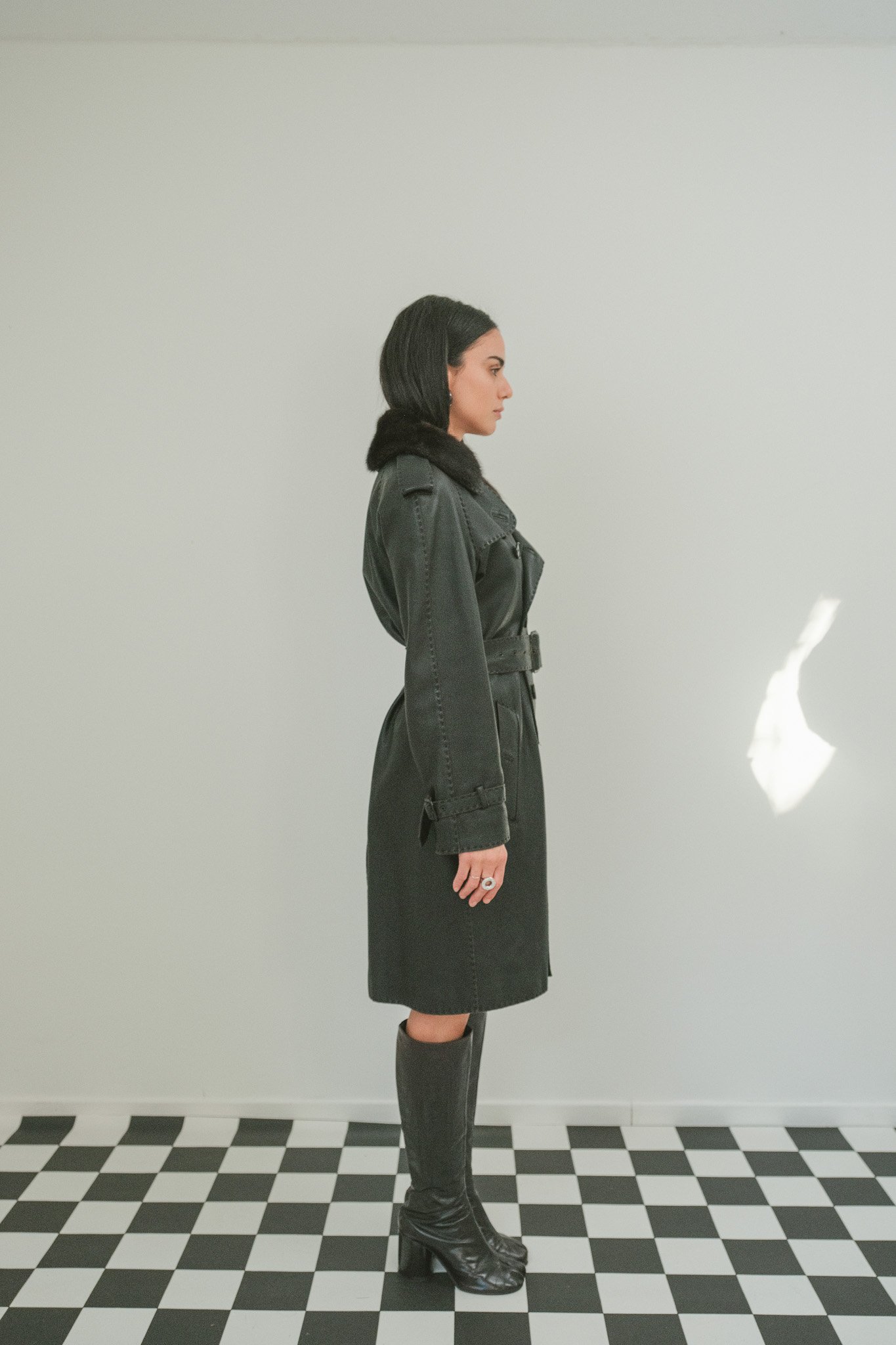 1990s Jean Paul Gaultier Leather and Fur Trench Coat 90s Purple