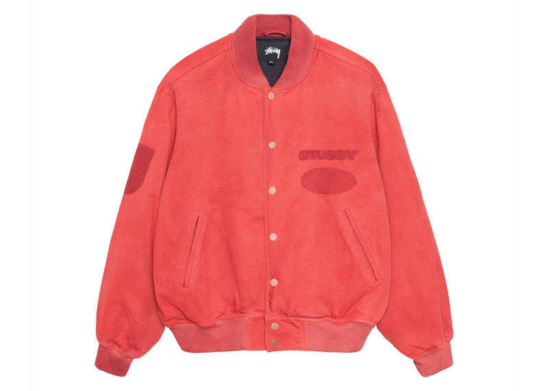Stussy Ghost Logo Canvas Varsity Jacket Red Men's - FW24 - US