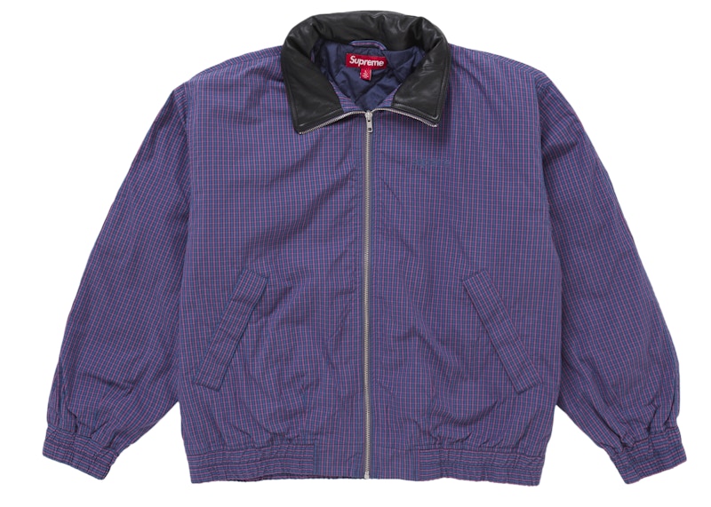Supreme Leather Collar Utility Jacket (SS25) Blue Plaid Men's