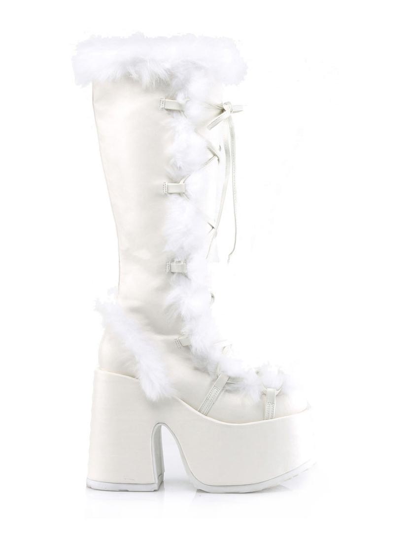 Camel-311 Demonia Platform Boots in White Vegan Suede