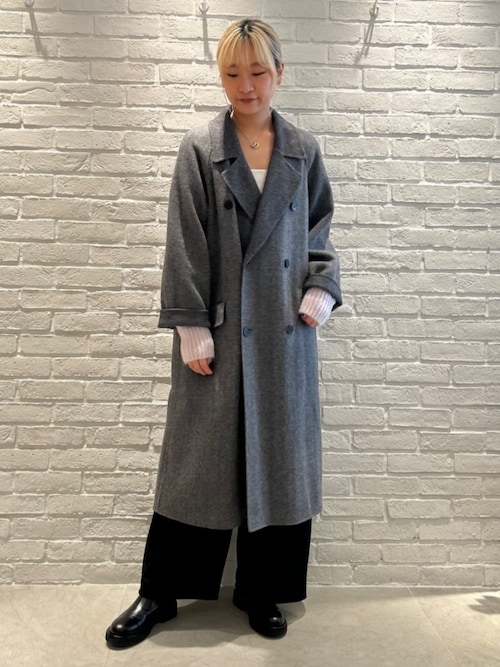 ヘリンボーンダブルフェイス ダブルブレストコート（チェスターコート
