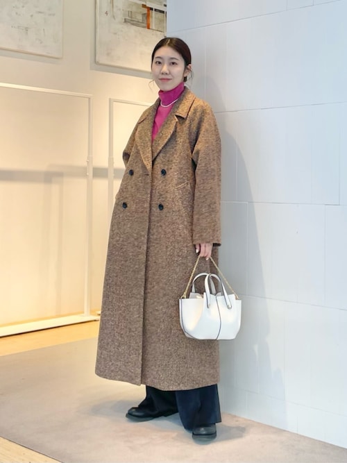 カラーネップヘリンボーン ダブルブレストロングコート（チェスター