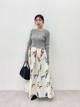 EMMEL REFINES＞EM フラワープリント ボリューム マキシスカートを使っ