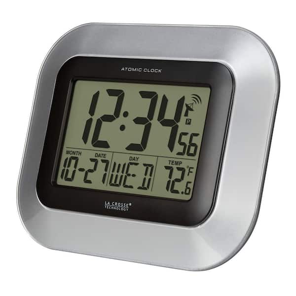 La Crosse Technology 7 in. H Digital Atomic Silver Wall Clock with
