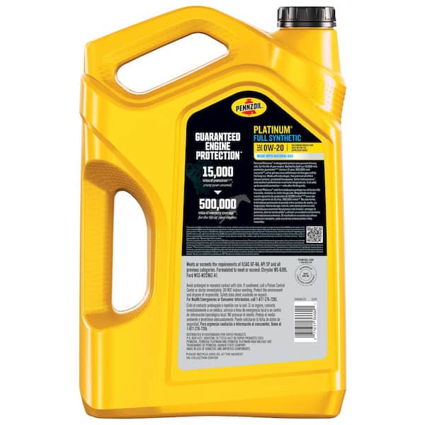 Pennzoil Platinum SAE 0W-20 Full Synthetic Motor Oil 5 Qt