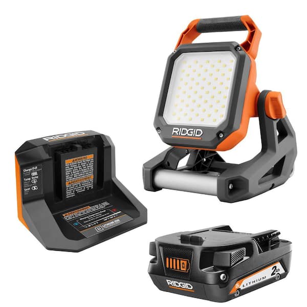 RIDGID 18V Cordless Flood Light Kit with 2.0 Ah Battery and