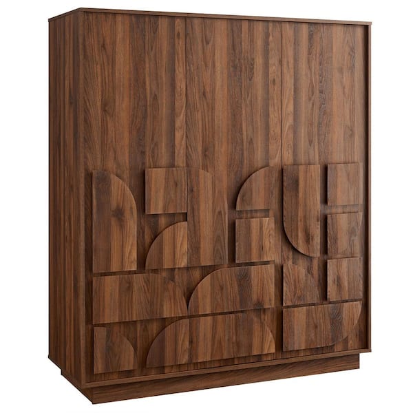 MODWAY Bulwark Walnut Brown MDF 57.2 in. Wardrobe with Drawers MOD