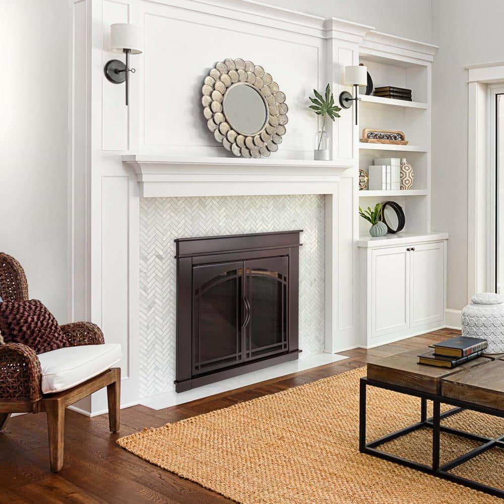 Pleasant Hearth Fenwick Large Glass Fireplace Doors FN-5702 - The