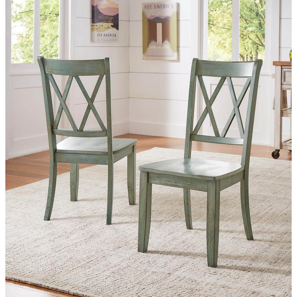HomeSullivan Sawyer Aqua Wood X-Back Dining Chair (Set fo 2