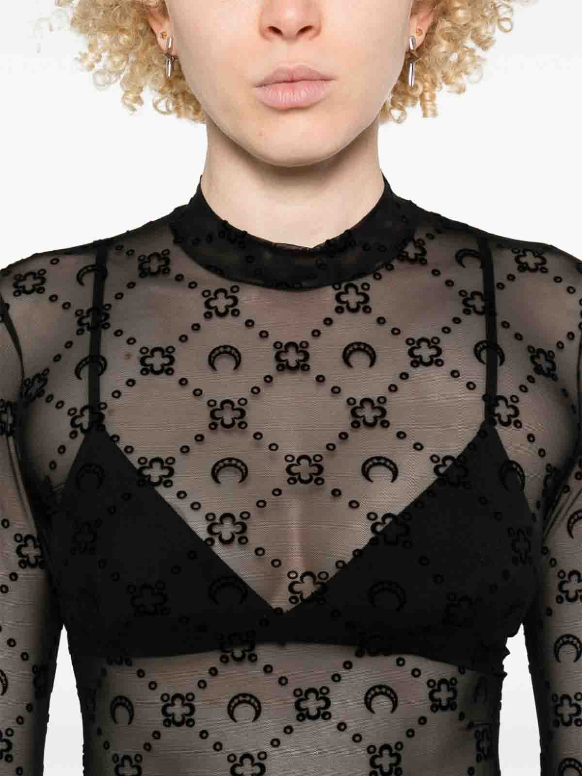 Marine Serre Monogram Mesh Flock Highneck Top|WTO388ACJER0005BK99