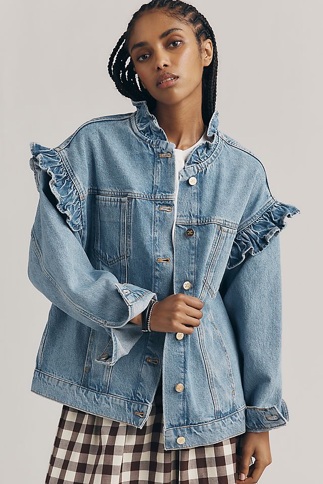 Maeve Denim Ruffle Trucker Jacket | Anthropologie
