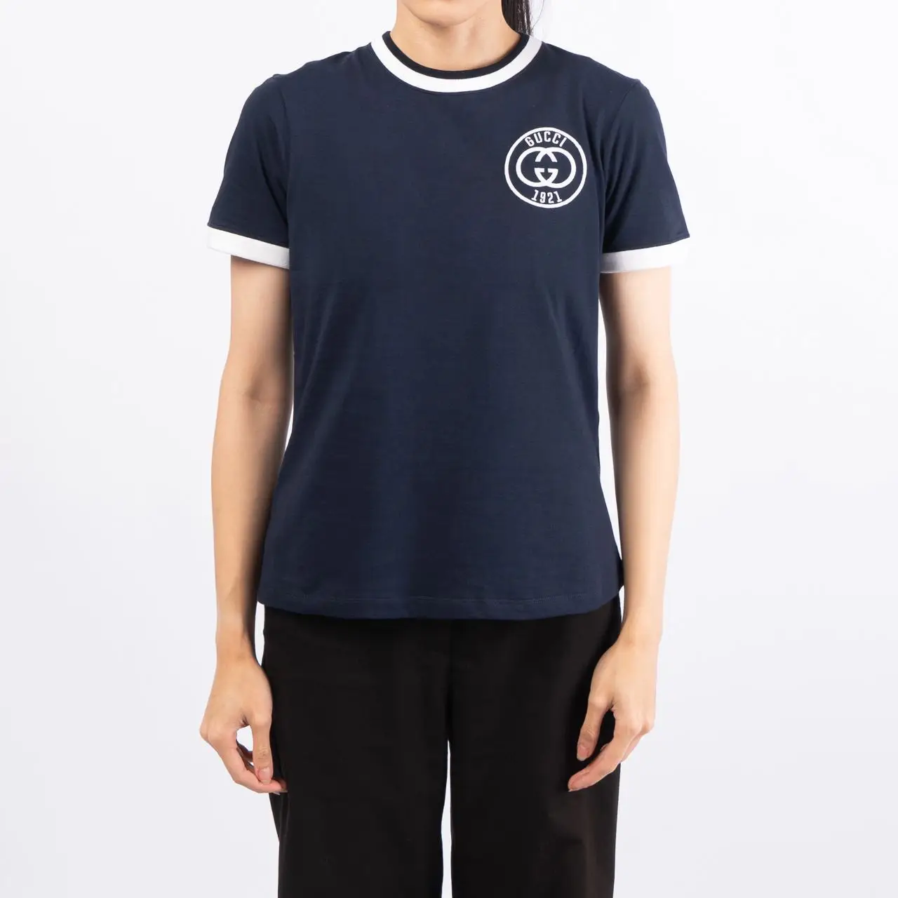 Gucci G'1921 Embroidered T-Shirt Navy Ivory – voilà.id