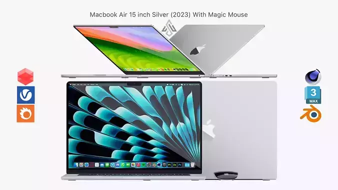 Apple MacBook Air 15 inch Midnight 2023 With Magic Mouse 3D model