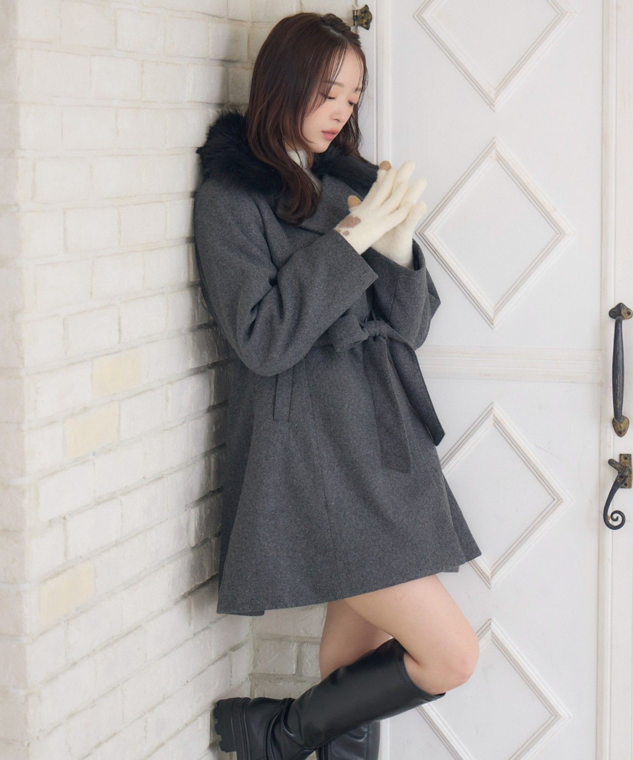 Fファー襟リボンコート|ems excite | RETRO GIRL ONLINE STORE レトロ