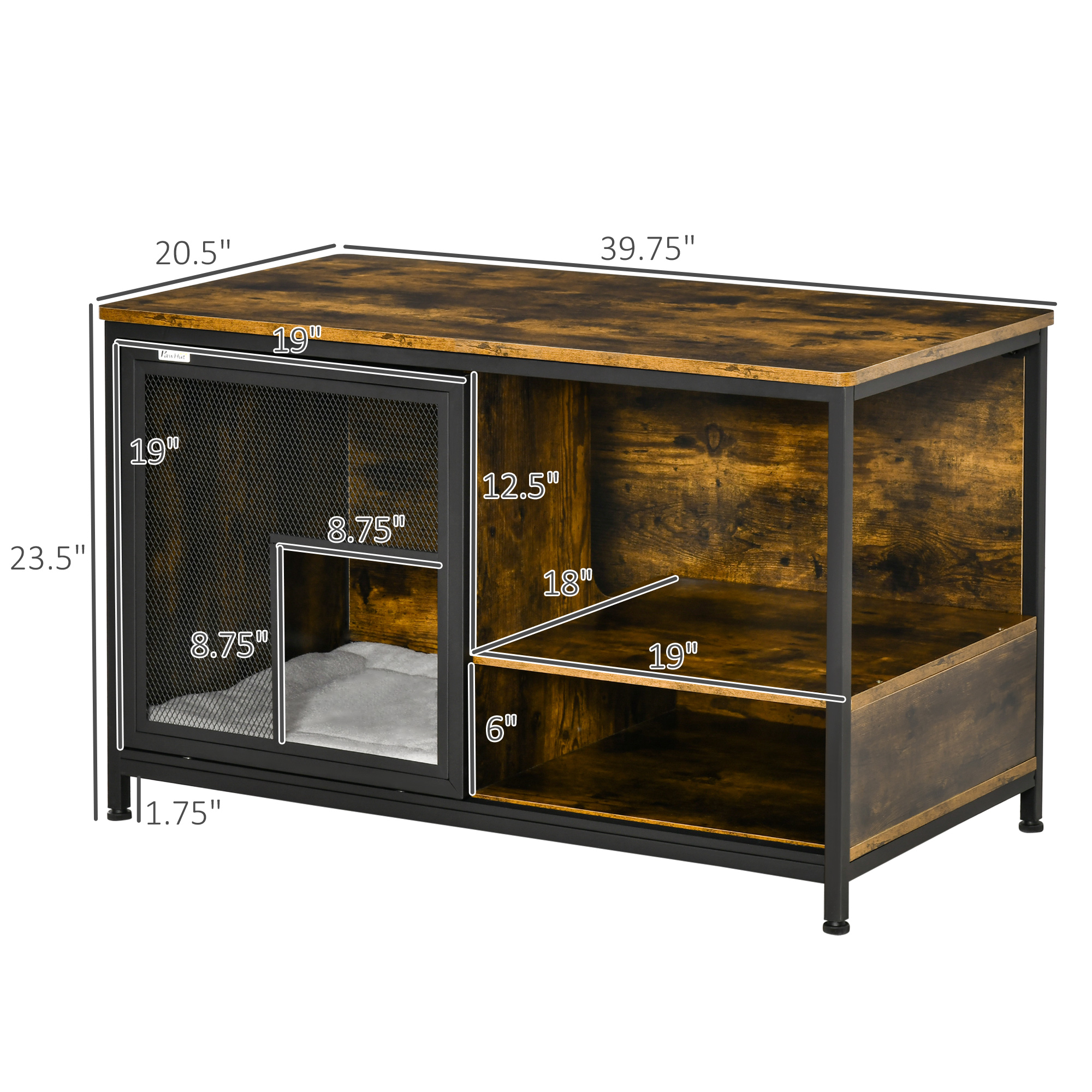 PawHut Cat Kennel Wood & Steel End Table Style with Cushion