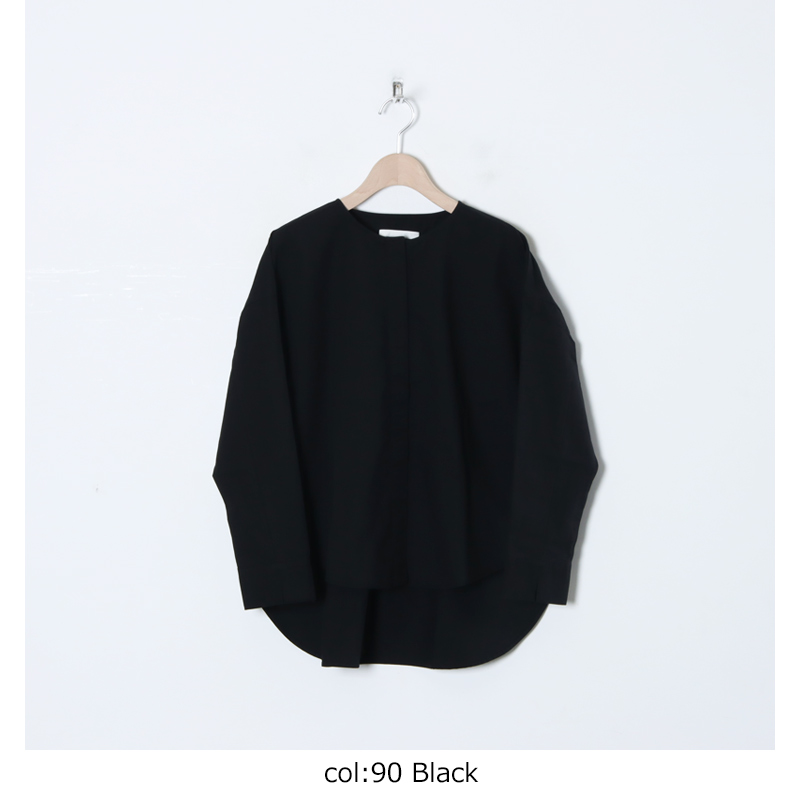 evameva (エヴァムエヴァ) cotton no collar shirt / コットンノー