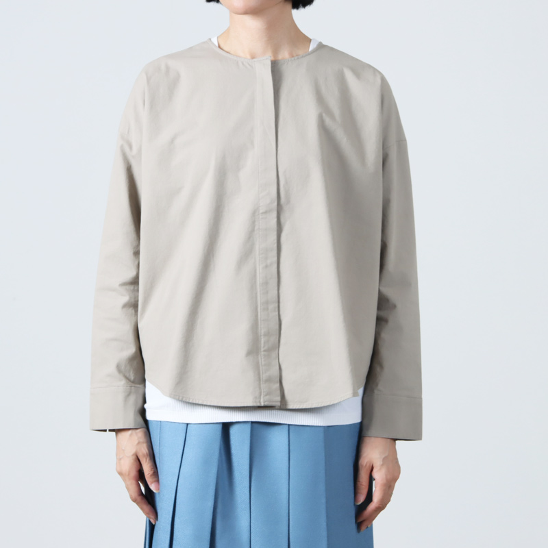 evameva (エヴァムエヴァ) cotton no collar shirt / コットンノー