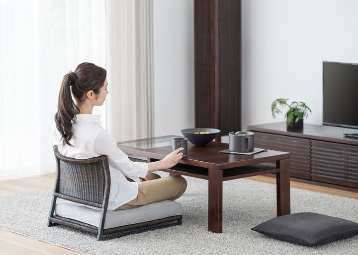 ガラス・ローテーブル～収納付き～モダンアジアンテイストの魅せる