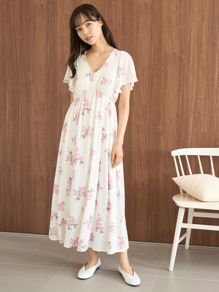 中花柄カップインワンピース(ワンピース)｜ルームウェア・パジャマ通販