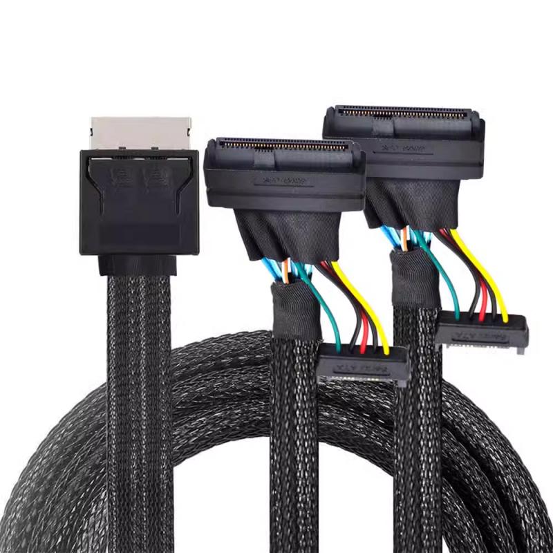 OCuLink SFF-8611 8i - 2x U.2 SFF-8639 (15P SATA 電源 Y ケーブル付き)