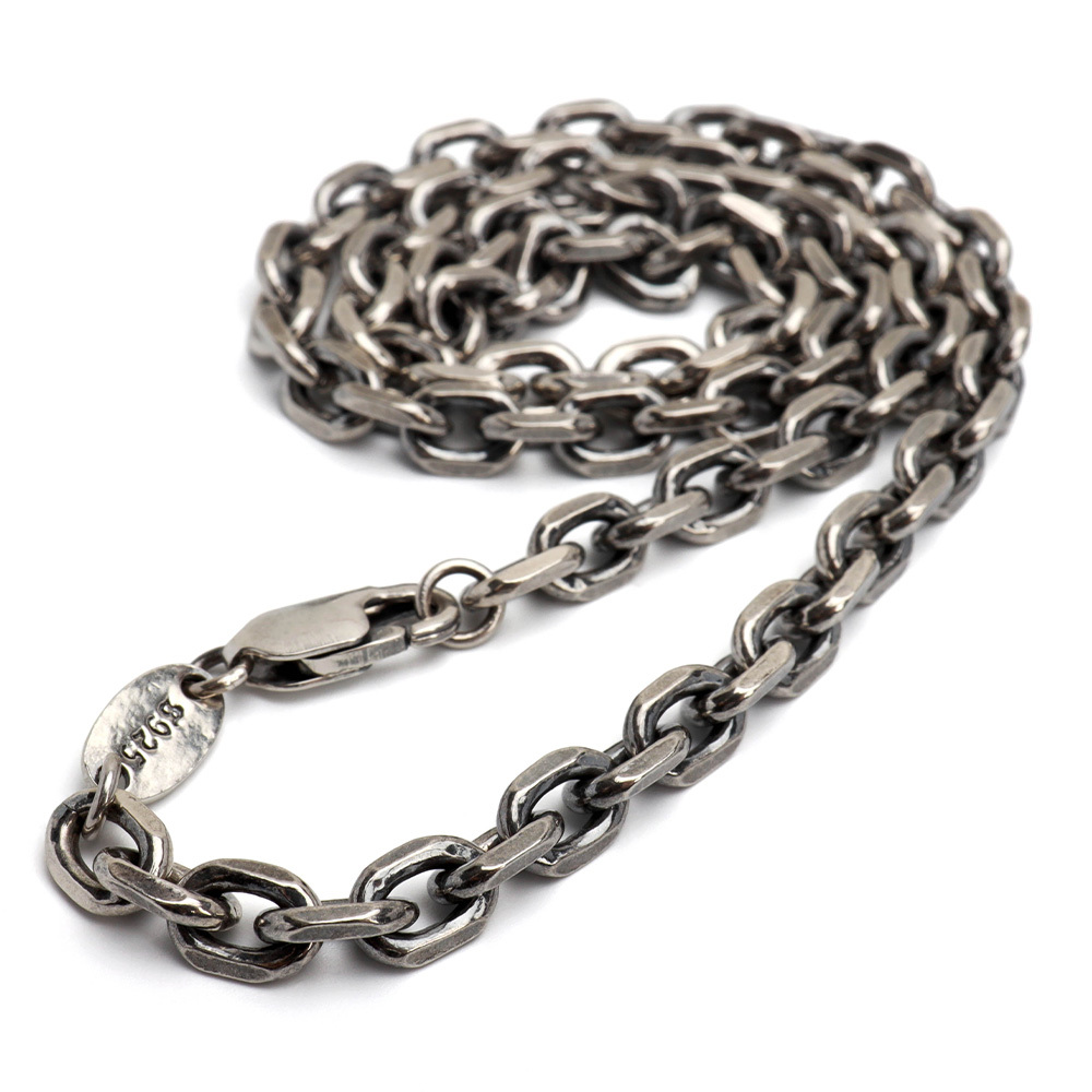 シルバー925 燻し仕上げ あずきチェーン ネックレス 幅4mm 4面カット